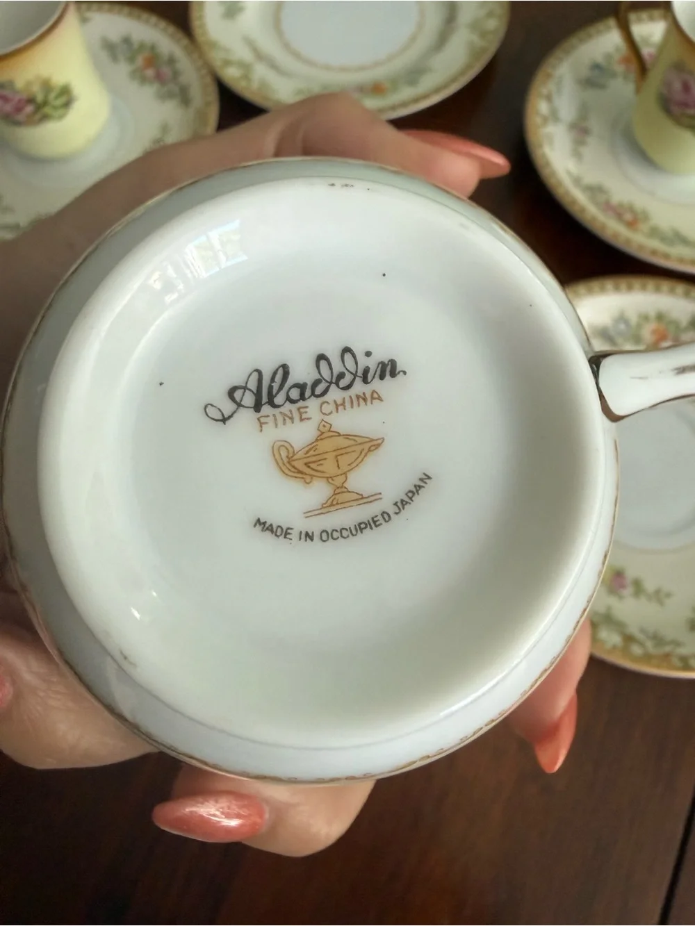 Aladdin Vintage Floral Bone China Teacup and Saucer - Cream with Pastel Florals